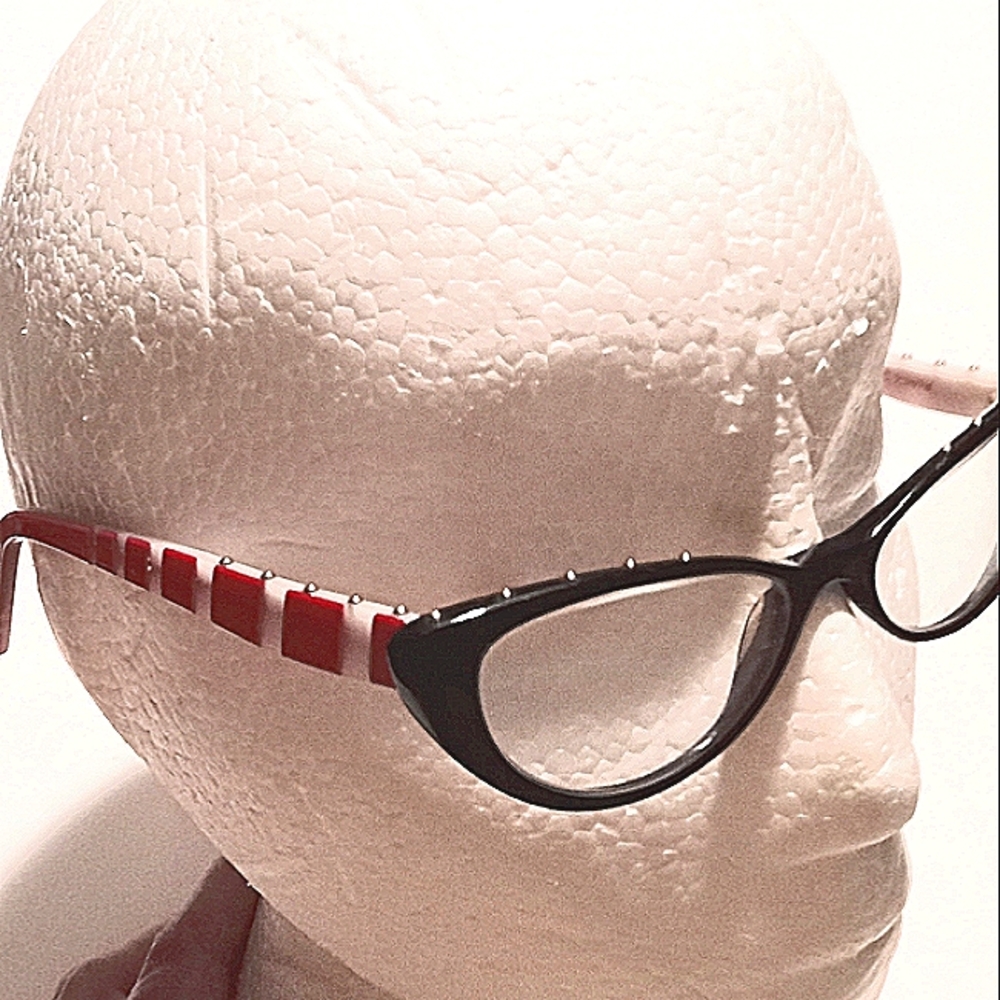 Betsey Johnson Handmade in Japan Cateye Eyeglass Frame Red Black White